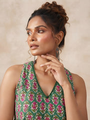 Women Green Printed Stylish Crop Top