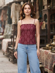 Women Burgundy Printed Stylish Crop Top