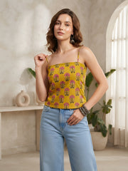 Women Yellow Printed Stylish Crop Top