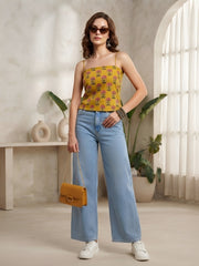 Women Yellow Printed Stylish Crop Top