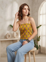 Women Yellow Printed Stylish Crop Top