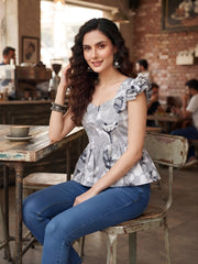 Women Grey Printed Stylish Crop Top