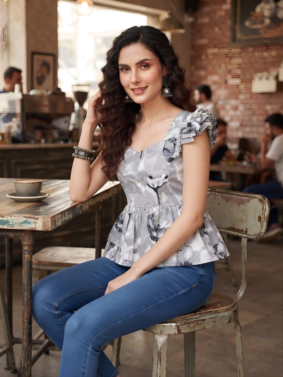 Women Grey Printed Stylish Crop Top