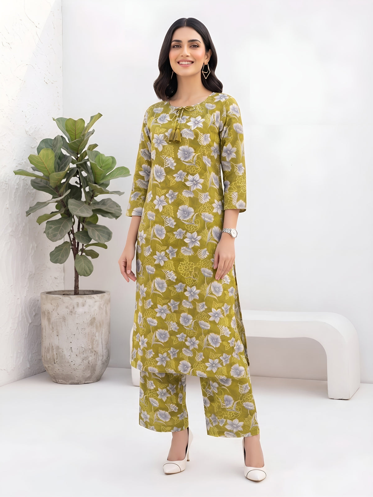 Olive Green Printed Co-Ord Set for Women