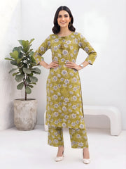 Olive Green Printed Co-Ord Set for Women