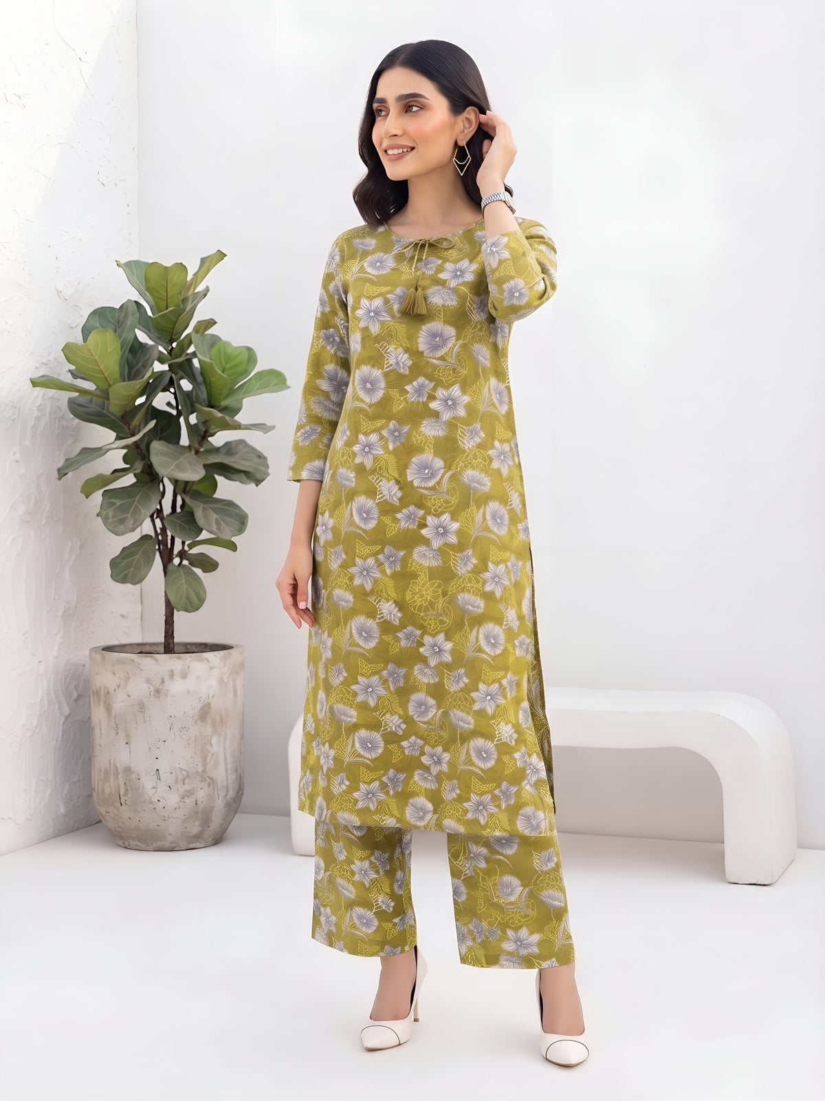 Olive Green Printed Co-Ord Set for Women