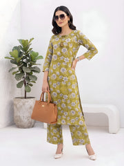 Olive Green Printed Co-Ord Set for Women