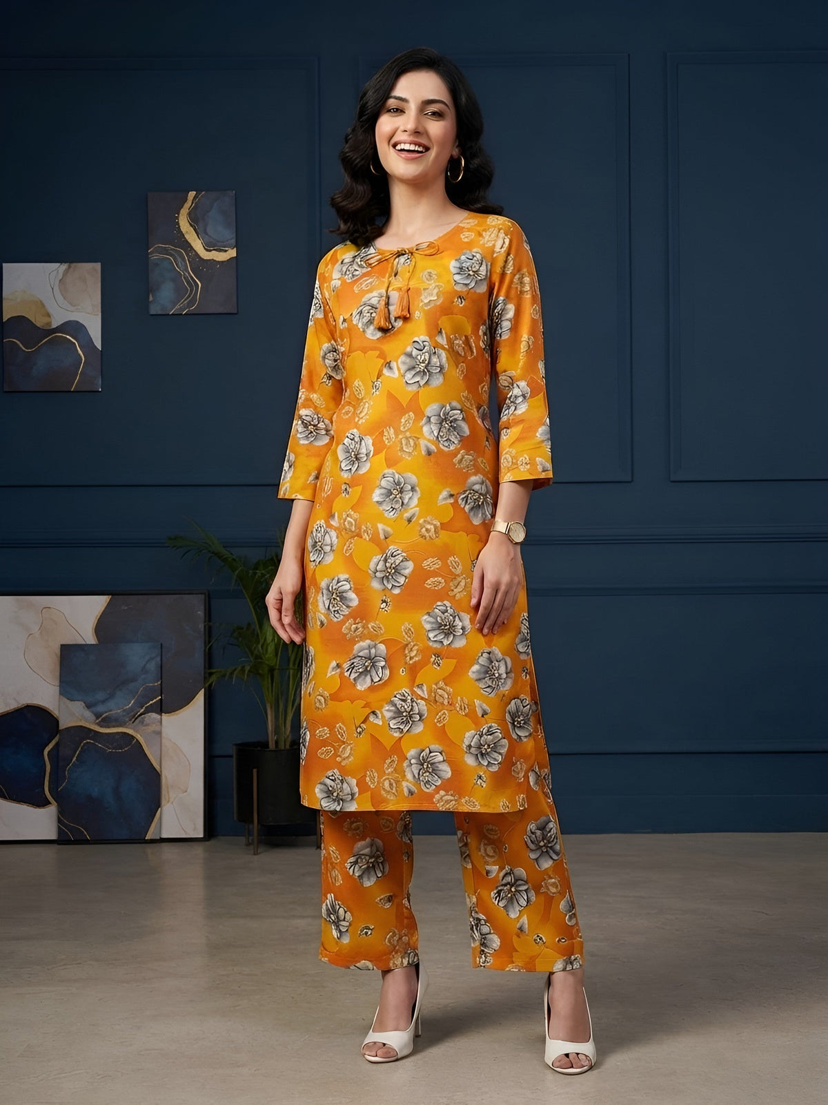 Orange Printed Co-Ord Set for Women