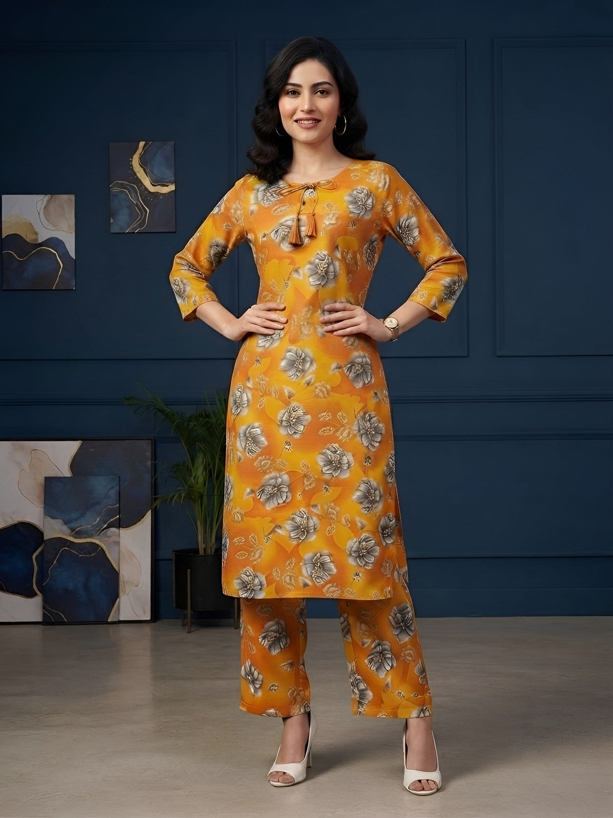 Orange Printed Co-Ord Set for Women
