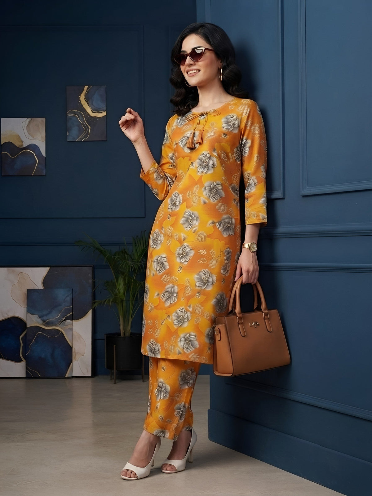 Orange Printed Co-Ord Set for Women