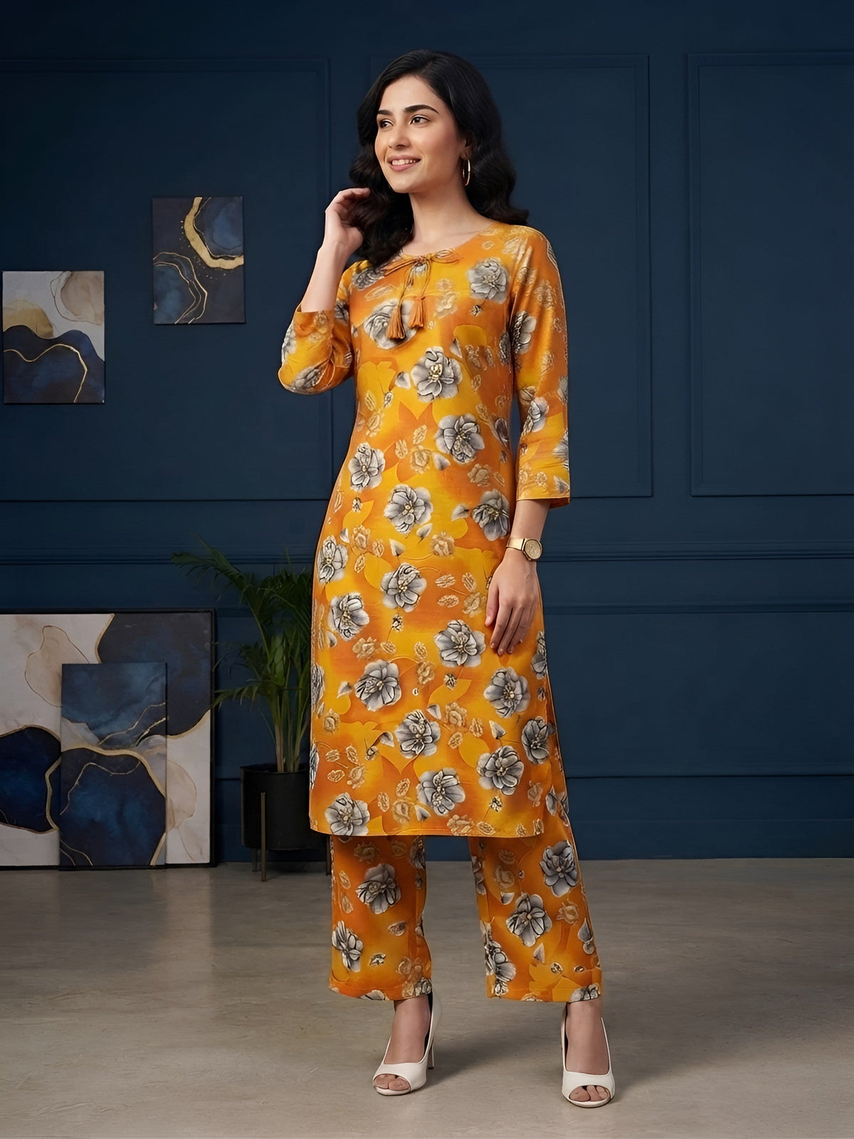 Orange Printed Co-Ord Set for Women
