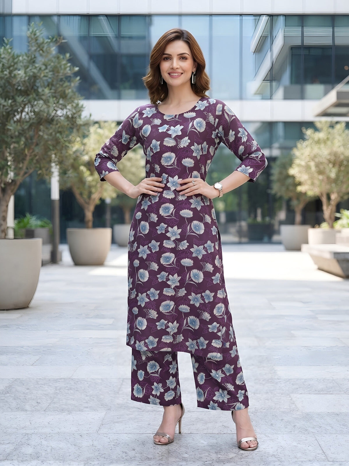Purple Printed Co-Ord Set for Women