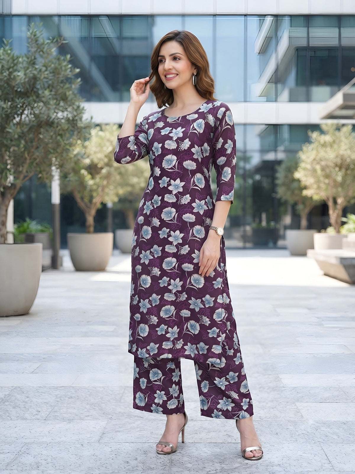 Purple Printed Co-Ord Set for Women