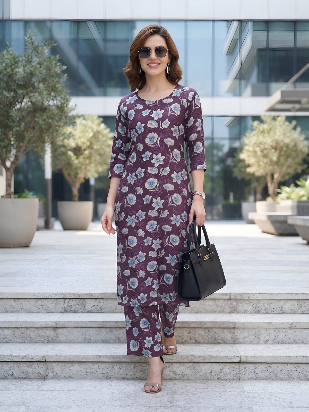 Purple Printed Co-Ord Set for Women