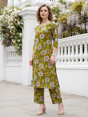 Olive Green Printed Co-Ord Set for Women