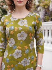 Olive Green Printed Co-Ord Set for Women