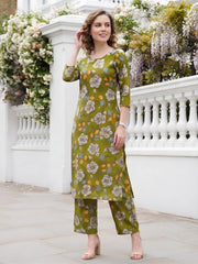 Olive Green Printed Co-Ord Set for Women