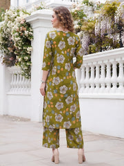 Olive Green Printed Co-Ord Set for Women