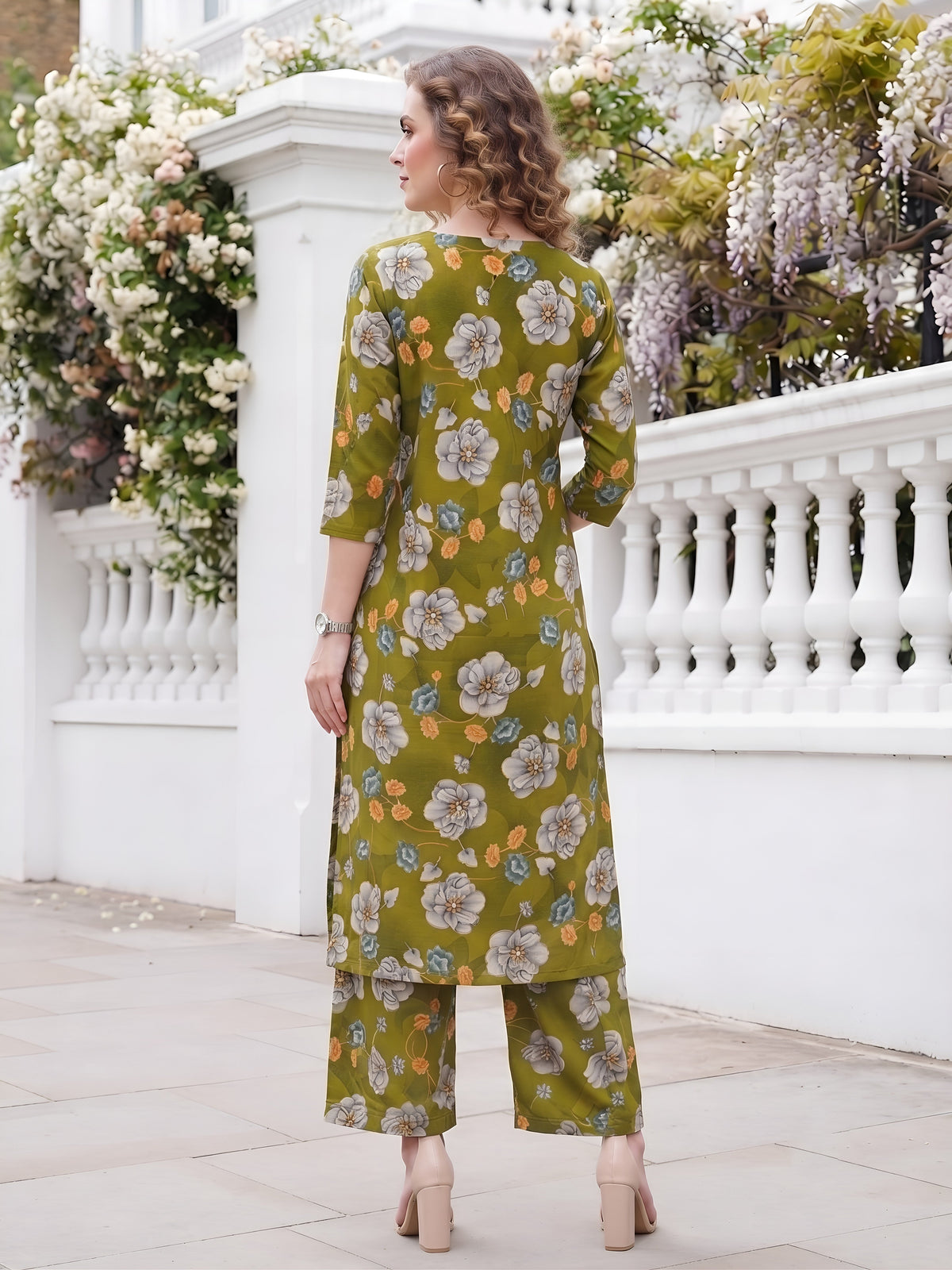 Olive Green Printed Co-Ord Set for Women