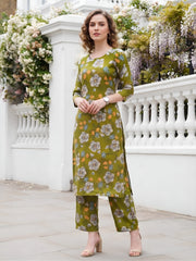 Olive Green Printed Co-Ord Set for Women