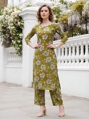 Olive Green Printed Co-Ord Set for Women
