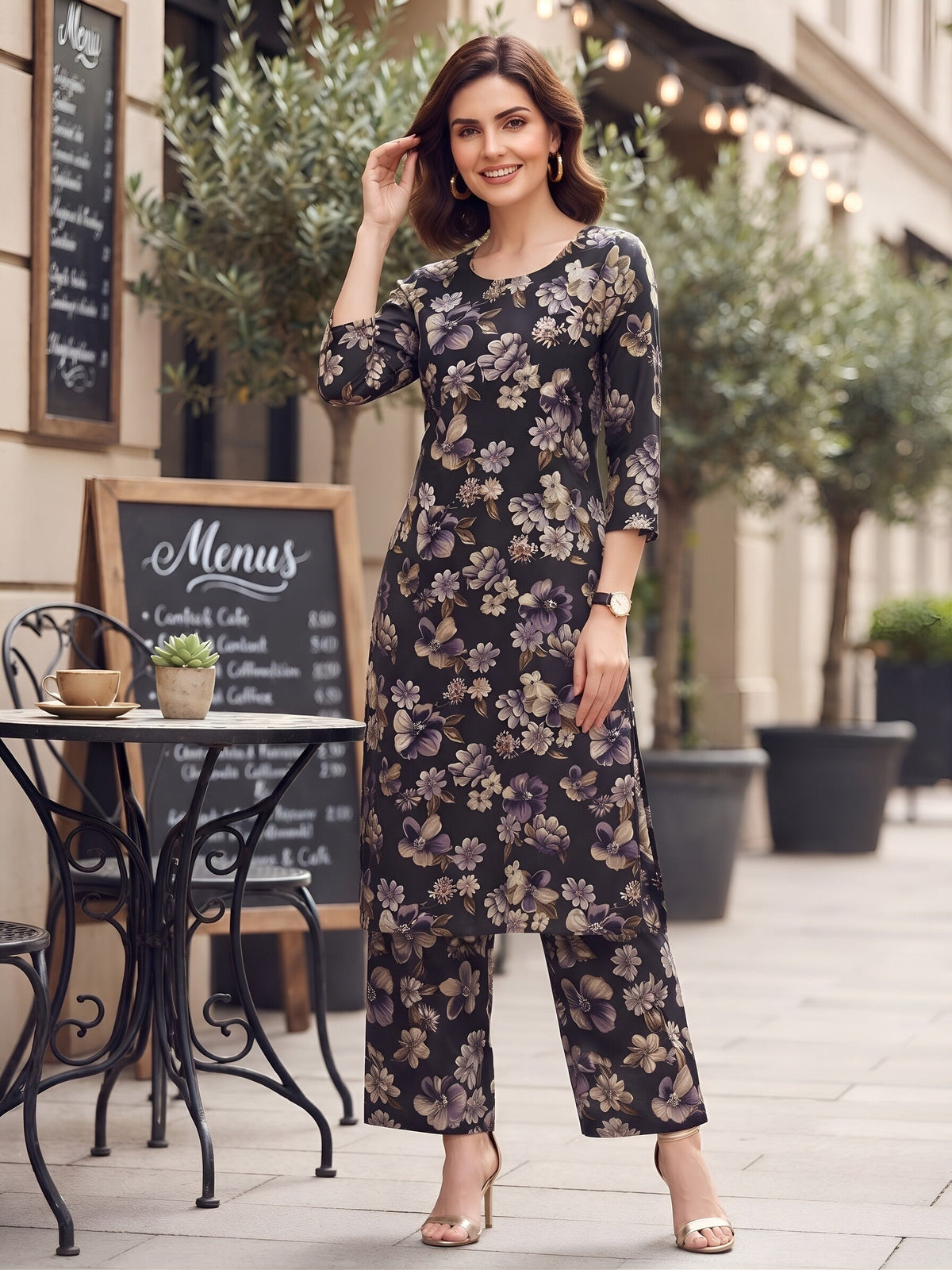 Black Printed Co-Ord Set for Women