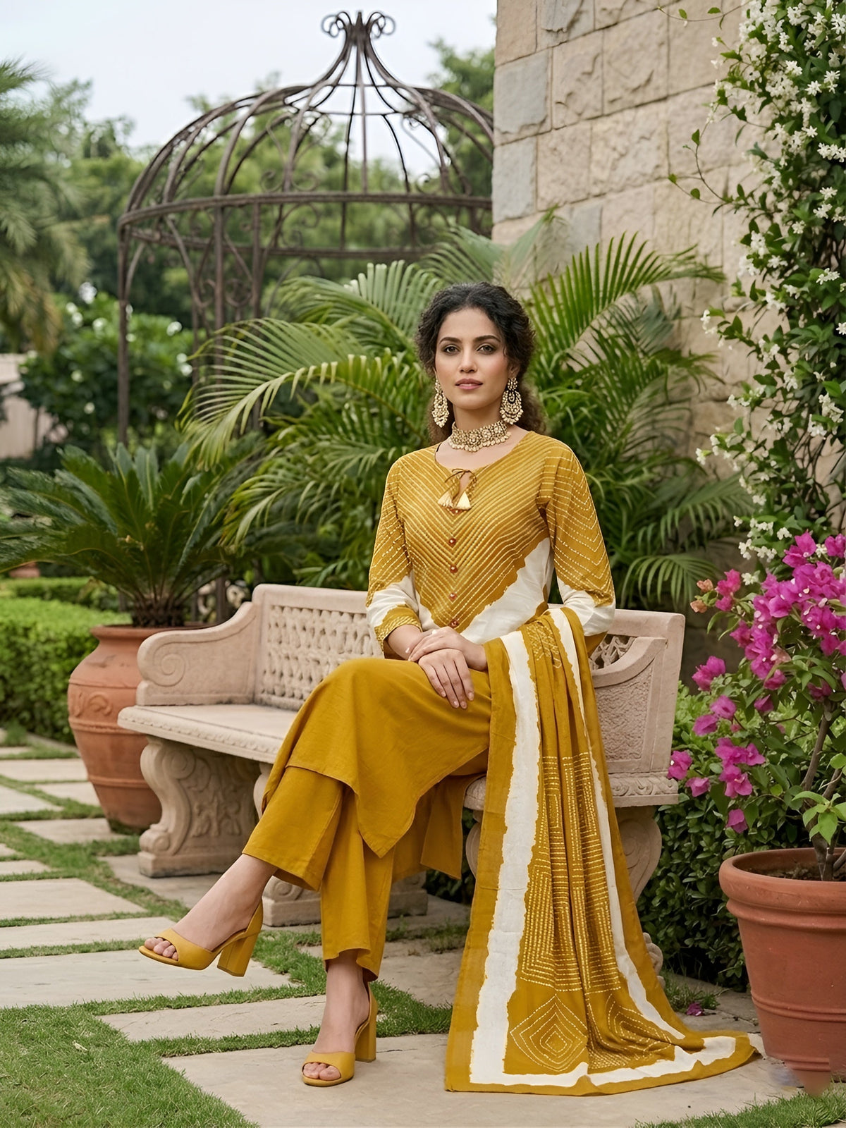 Kaya Yellow Straight Kurta With Dupatta set for Women