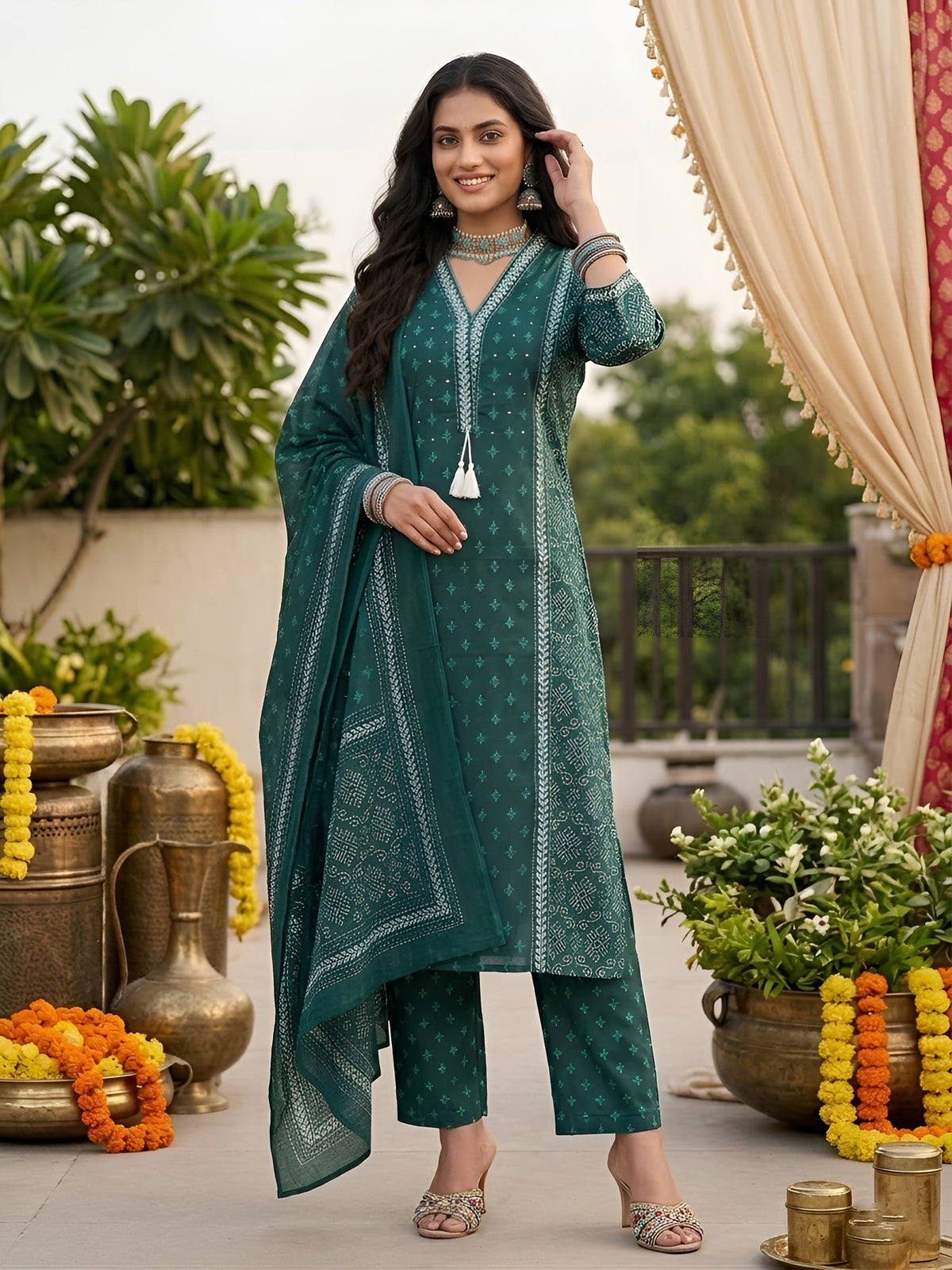 Kiya Teal Straight Kurta Set With Dupatta for Women