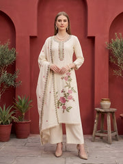 Lara Beige Embroidered Kurta Set With Dupatta for Women