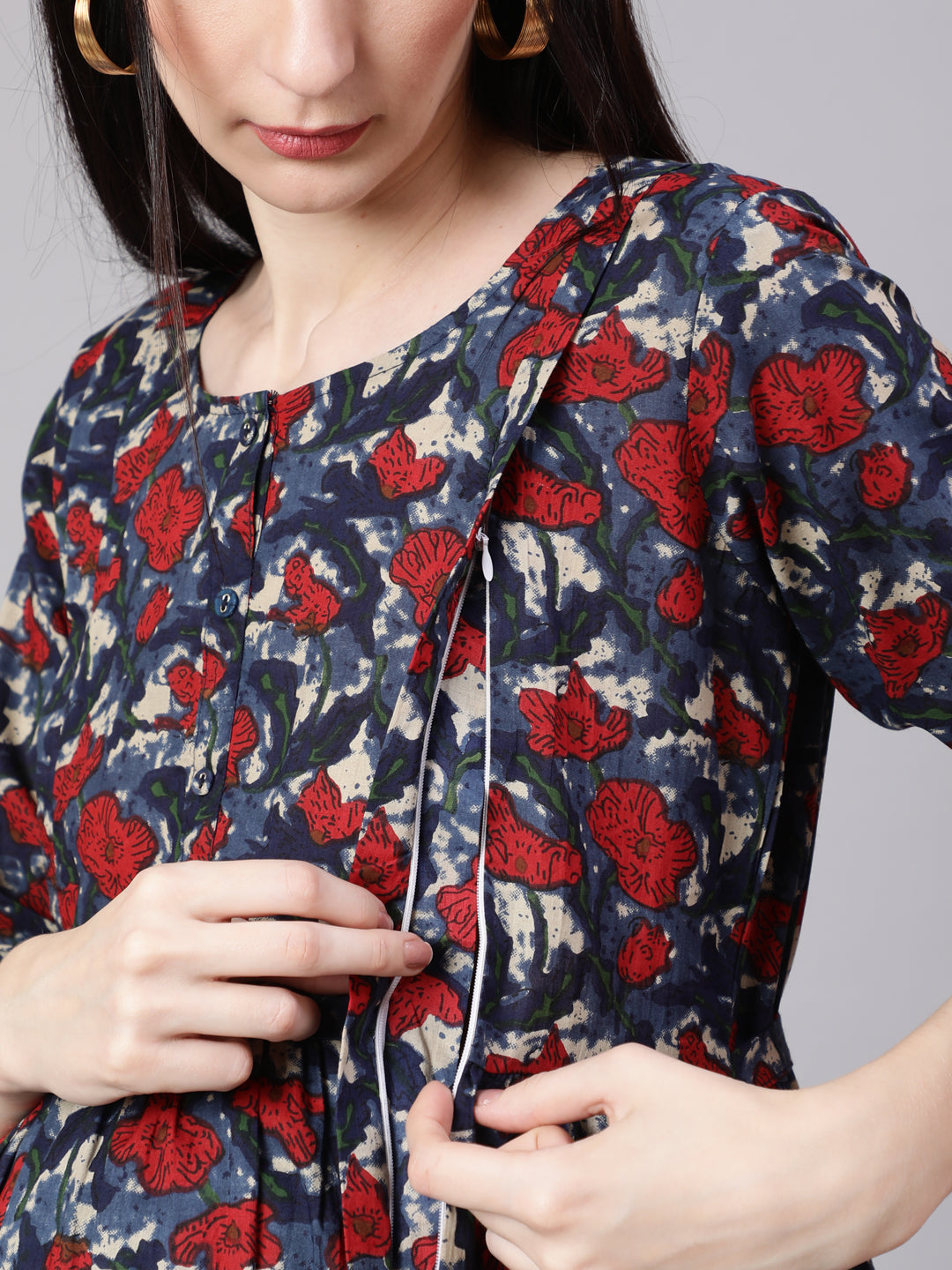 Women Multi Ethnic Printed Flared Maternity Dress