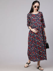 Women Multi Ethnic Printed Flared Maternity Dress