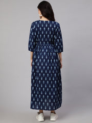 Women Blue Floral Printed Flared Maternity Dress