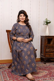 Grey Ethnic Maternity Dress For Women