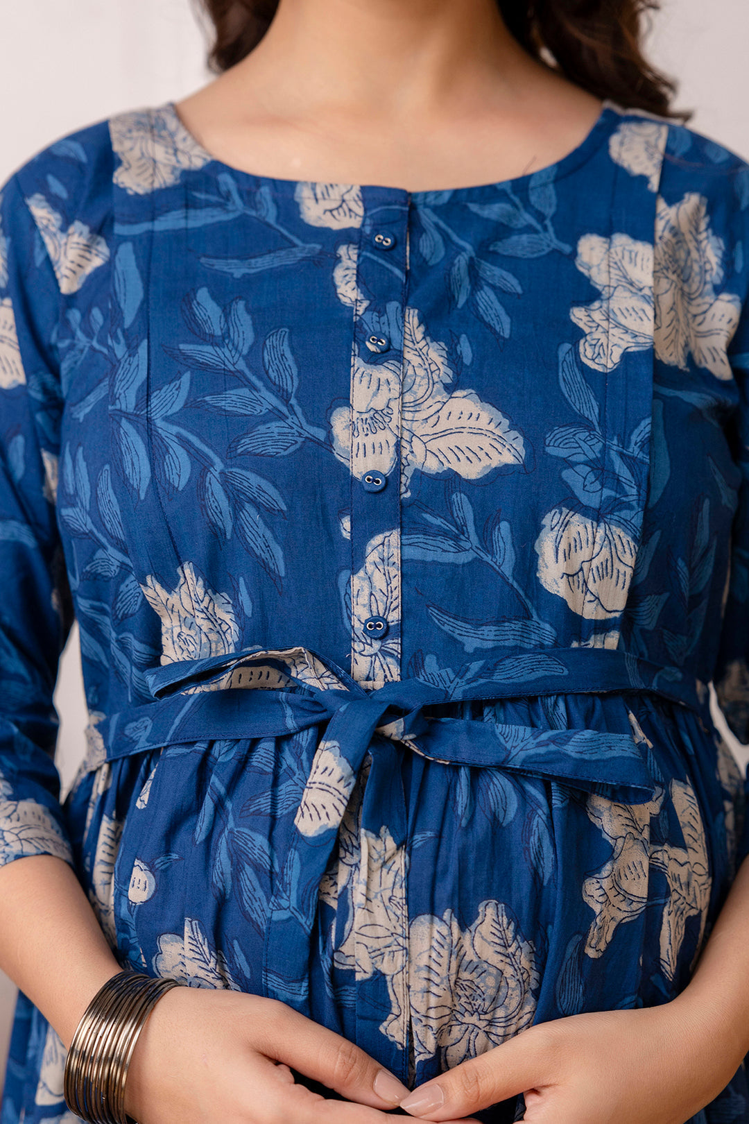 Blue Printed Maternity Dress For Women