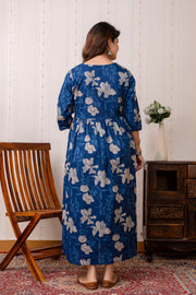 Blue Printed Maternity Dress For Women