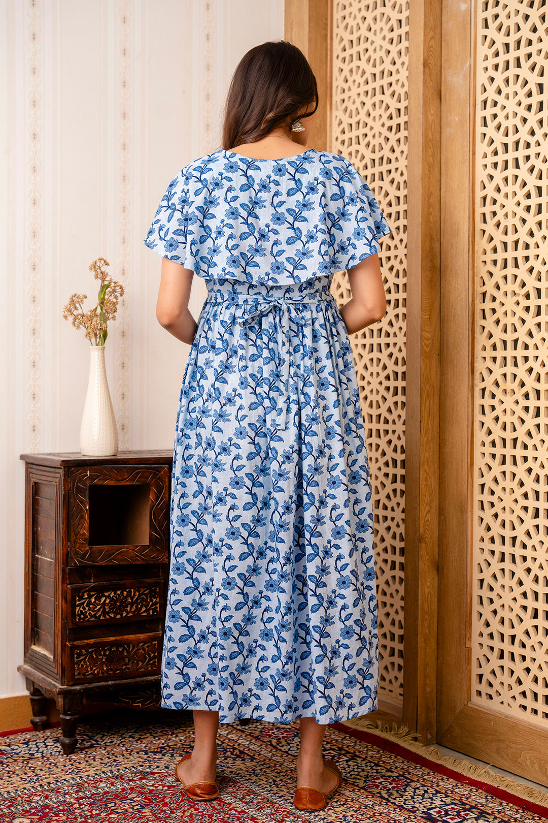 Blue Printed Maternity Dress For Women