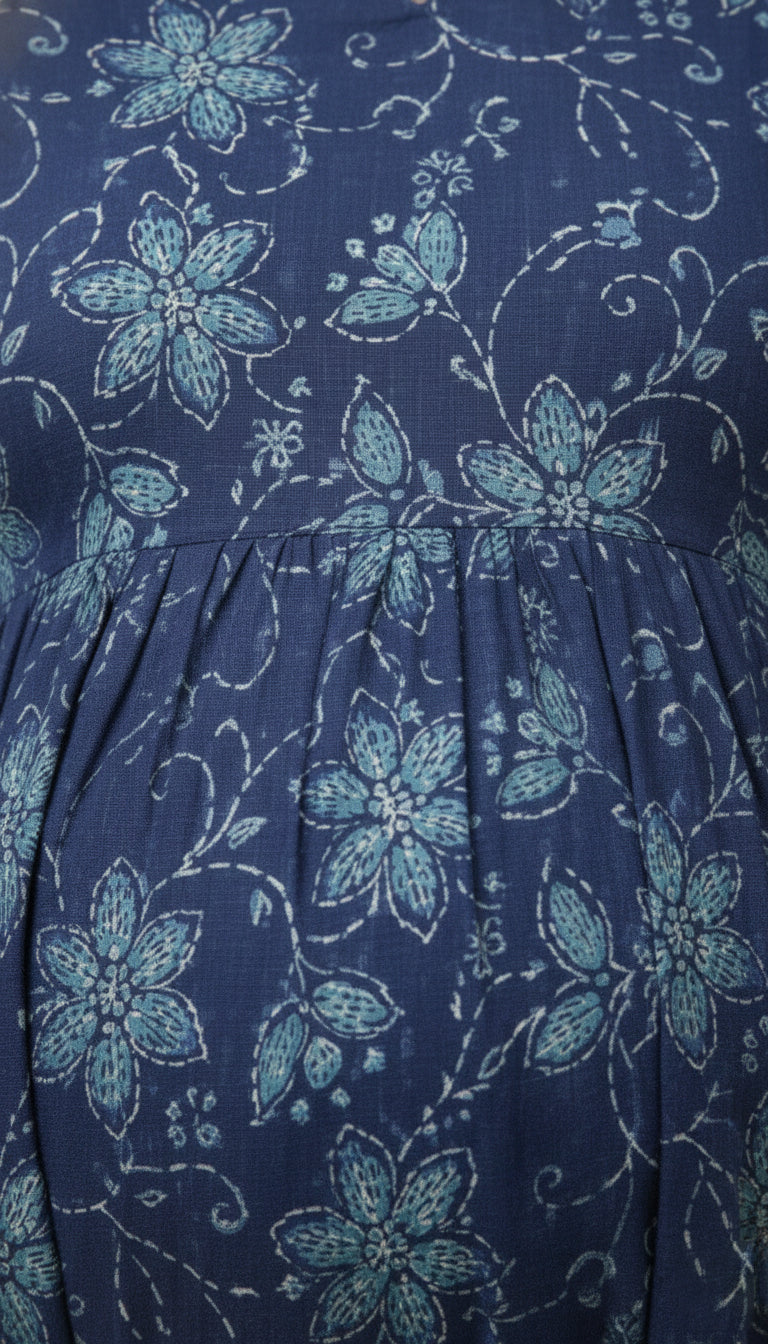 Blue Printed Maternity Dress for Women