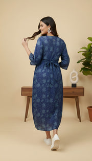 Blue Printed Maternity Dress for Women