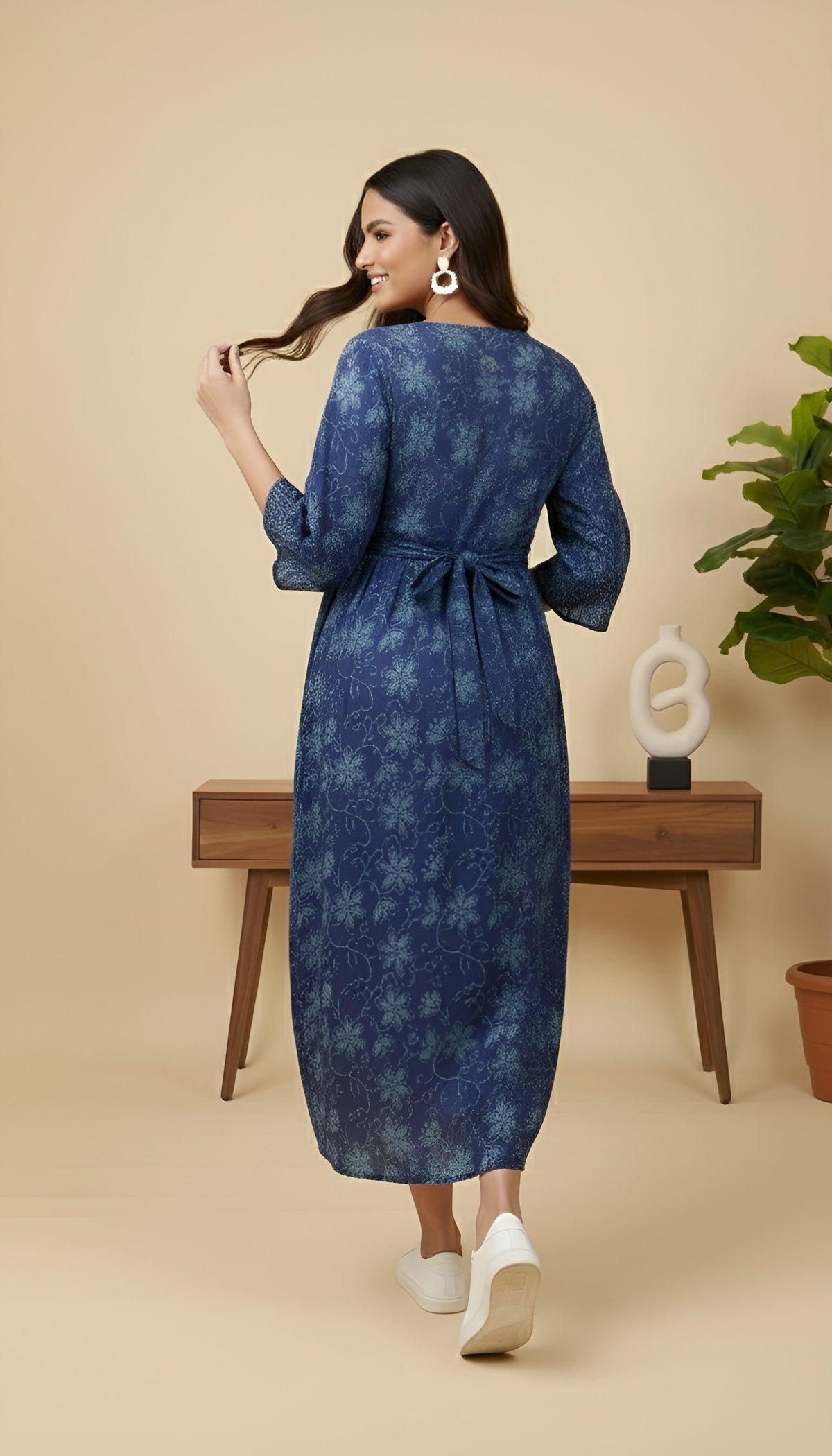 Blue Printed Maternity Dress for Women