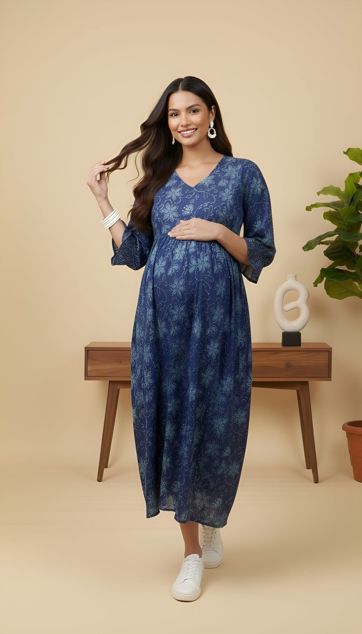 Blue Printed Maternity Dress for Women