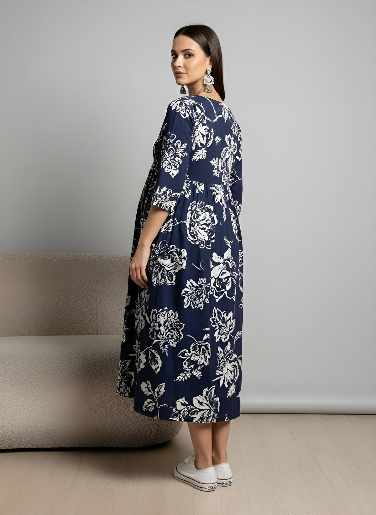 Blue Printed Maternity Dress for Women