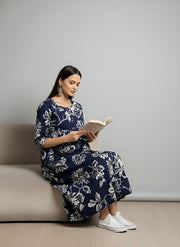 Blue Printed Maternity Dress for Women