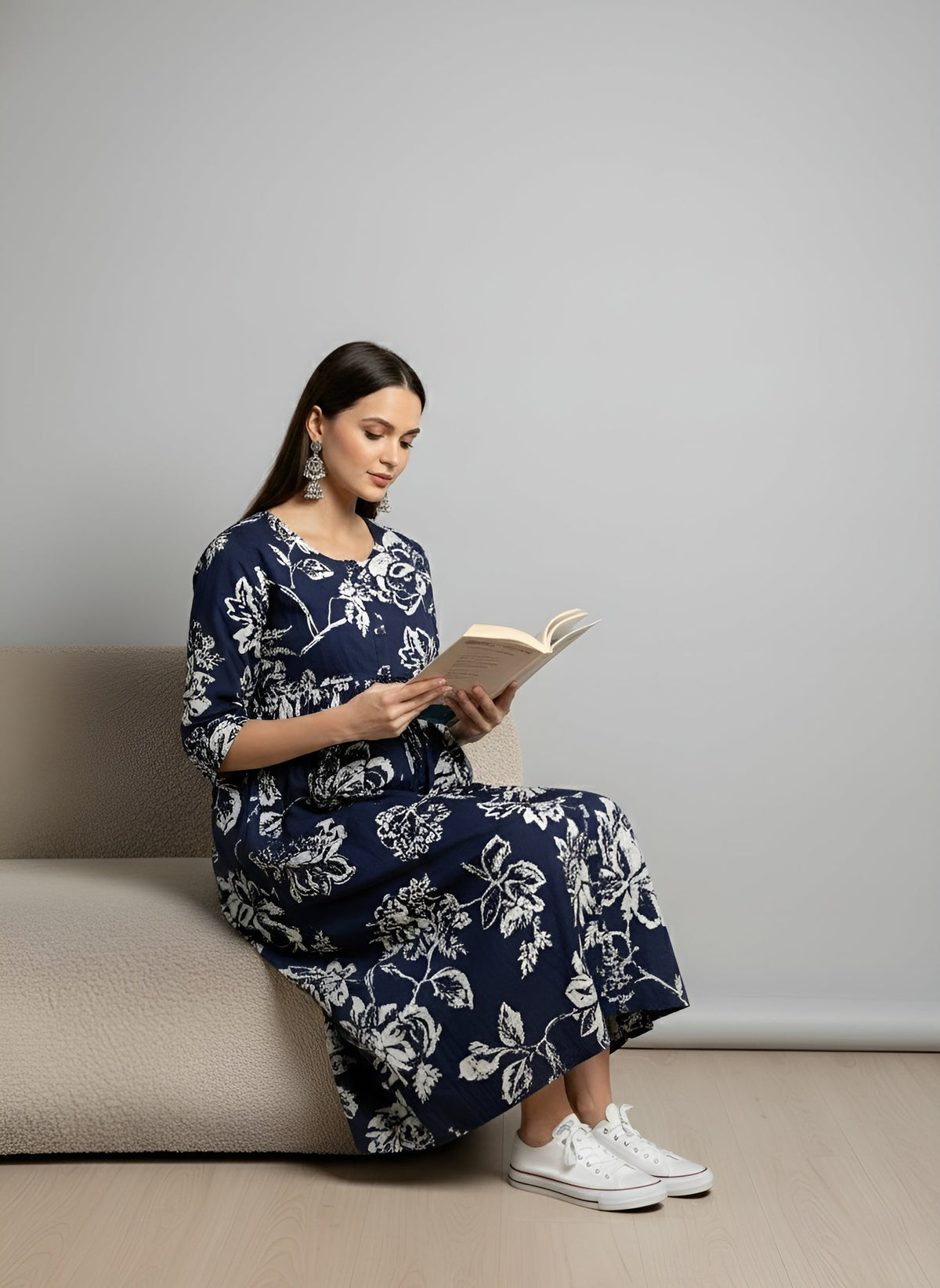 Blue Printed Maternity Dress for Women