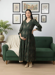 Green Printed Maternity Dress for Women