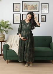 Green Printed Maternity Dress for Women
