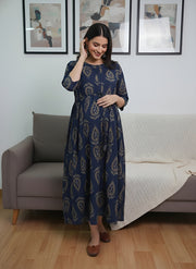Green Printed Maternity Dress for Women