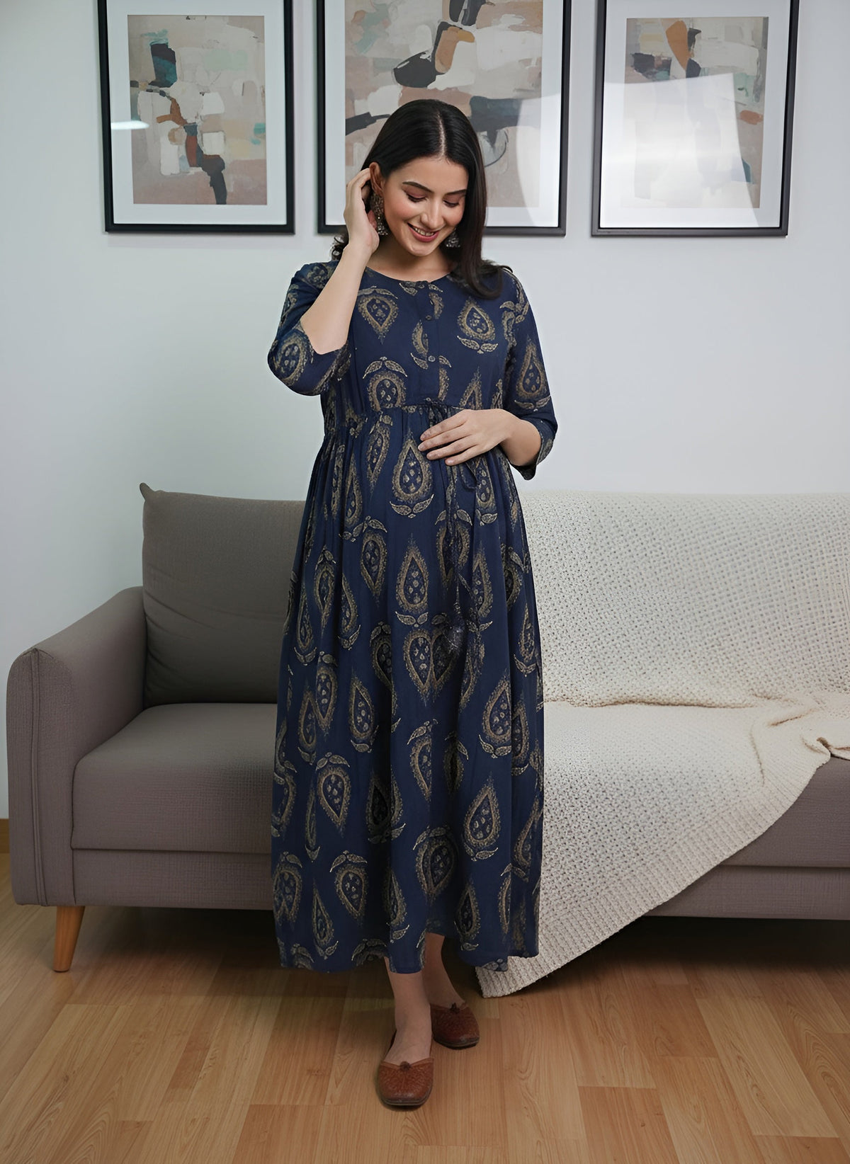Green Printed Maternity Dress for Women
