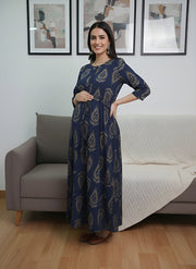 Green Printed Maternity Dress for Women