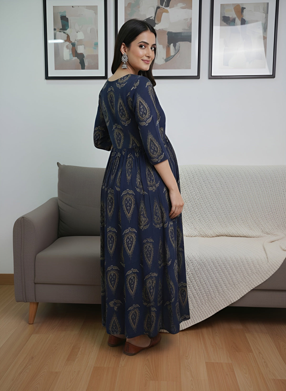Green Printed Maternity Dress for Women