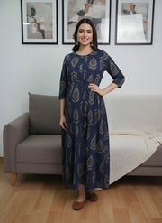 Green Printed Maternity Dress for Women